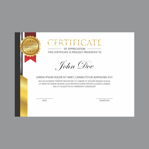 modelo de design de certificado de ouro com emblema de ouro