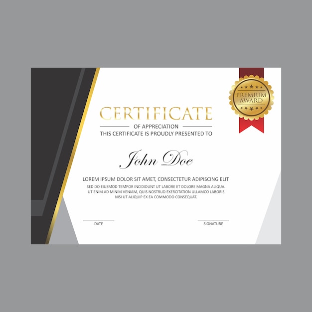 modelo de design de certificado de ouro com emblema de ouro