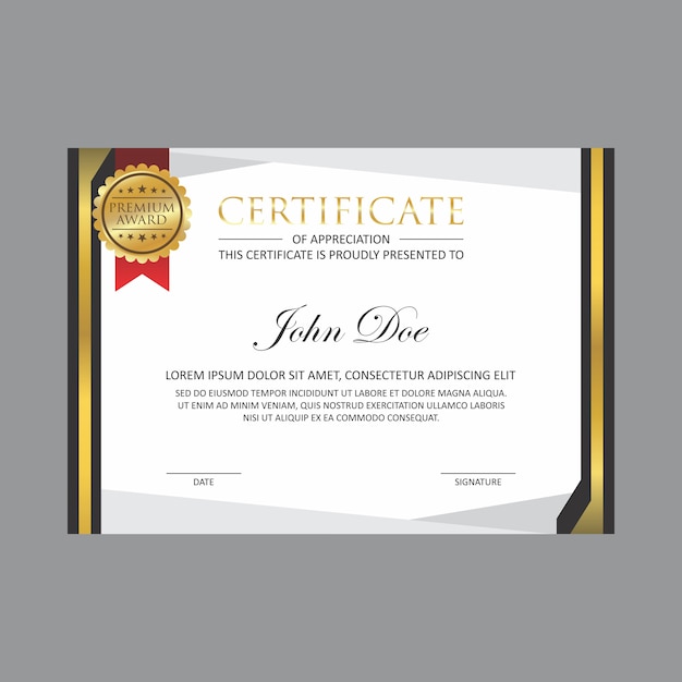 modelo de design de certificado de ouro com emblema de ouro