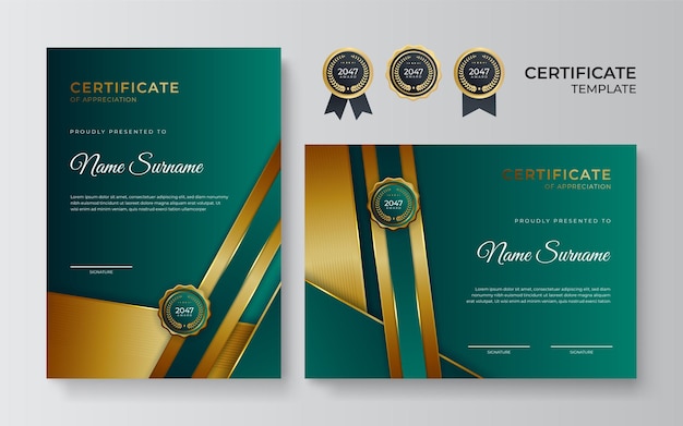 Modelo de design de certificado de ouro verde de negócios profissional