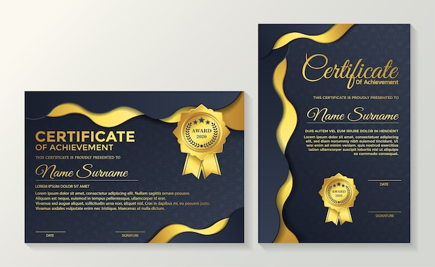 Modelo de design de certificado premium preto dourado.