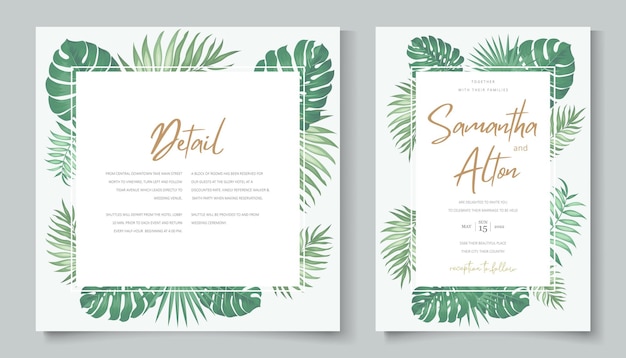 Modelo de design de convite de casamento com tema tropical