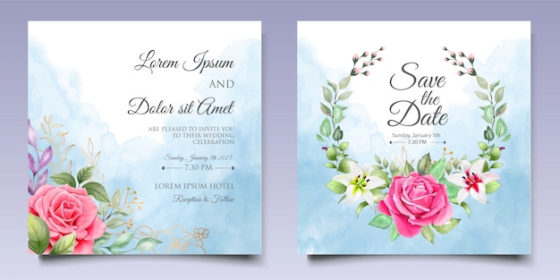 Modelo de Design de convite de casamento em aquarela