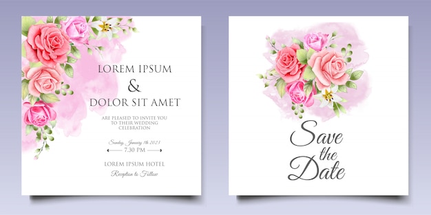 Modelo de design de convite de casamento em aquarela