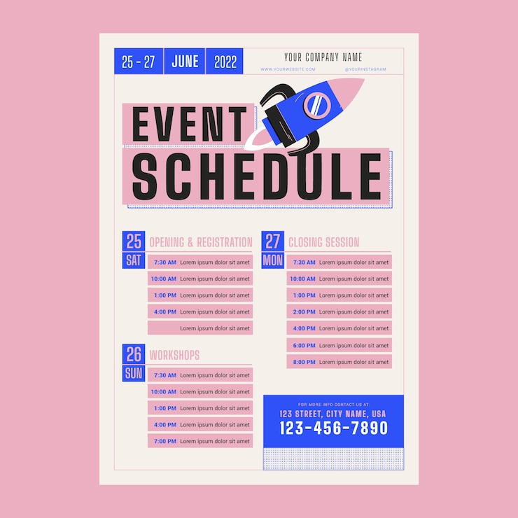 Vetor modelo de design de cronograma de eventos desenhado à mão
