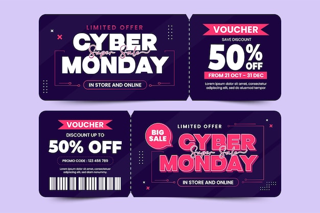 Modelo de design de cupom ou cupom de cyber monday