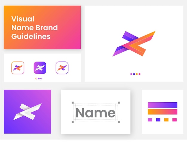 Vetor modelo de design de diretrizes de marca moderna com o logotipo da letra x