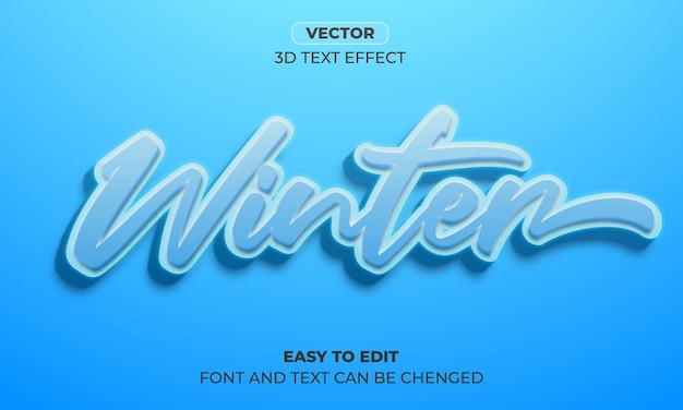 Vetor modelo de design de efeitos de texto 3d editável de inverno com fundo sólido