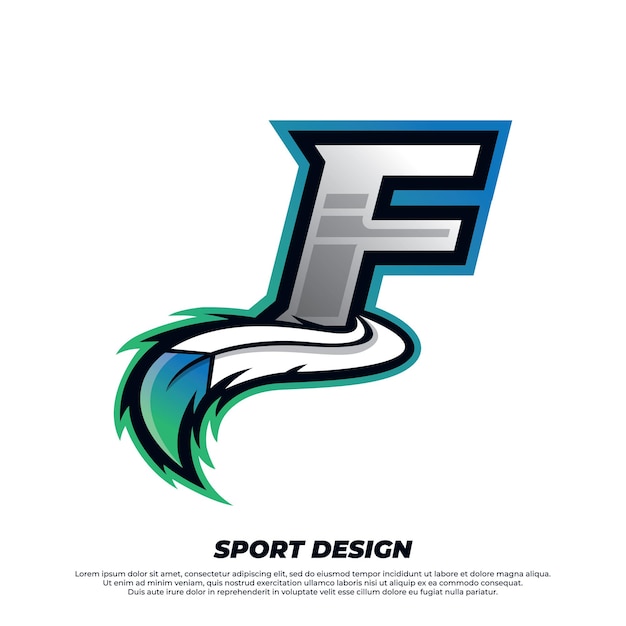 Modelo de design de esport letra f com jogador de estilo de pele indiana e ilustração de logotipo esportivo