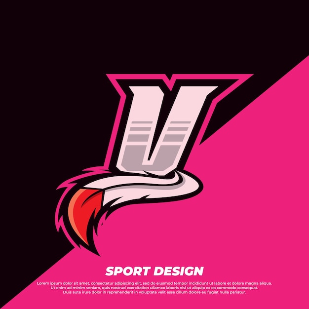 Modelo de design de esport letra v com jogador de estilo de pele indiana e ilustração de logotipo esportivo