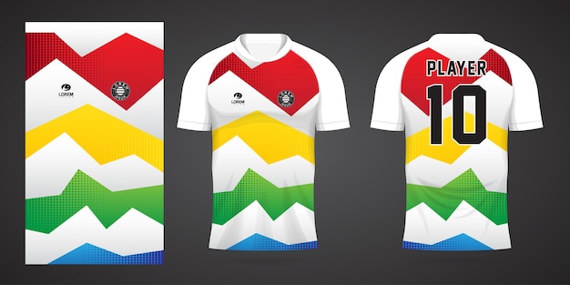 Modelo de design de esporte de camisa de futebol colorida