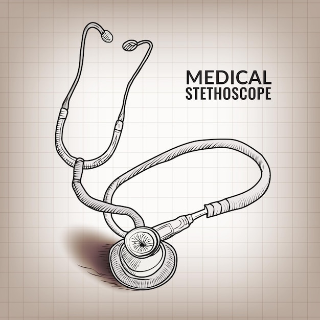 Vetor modelo de design de estetoscópio médico desenhado à mão