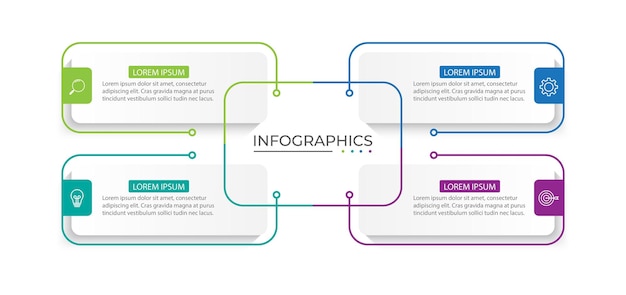 Vetor modelo de design de etiqueta infográfica vetorial com ícones e 4 opções ou etapas