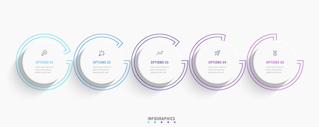 Modelo de design de etiqueta infográfica vetorial com ícones e 5 opções ou etapas Pode ser usado para processo