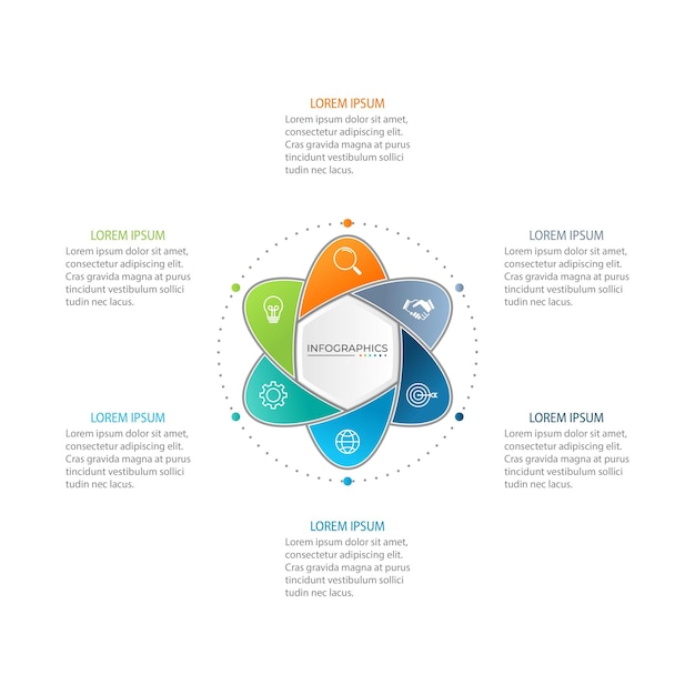 Modelo de design de etiqueta infográfica vetorial com ícones e 6 opções ou etapas