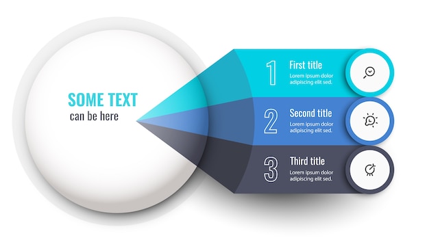 Modelo de design de etiqueta infográfico com ícones e 3 opções ou etapas.