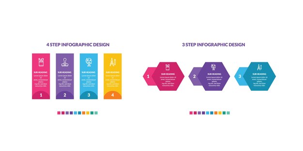 Modelo de design de etiqueta infográfico com ícones e 4 amp 3 opções ou etapas conjunto de modelos de vetor