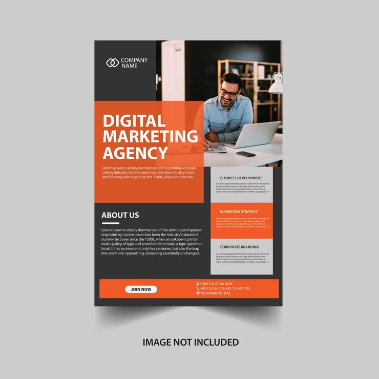 Vetor modelo de design de folheto de agência de marketing digital moderno