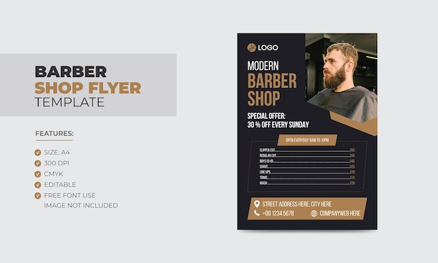 Modelo de design de folheto de barbearia moderno modelo de cartaz de negócios de salão de beleza editável