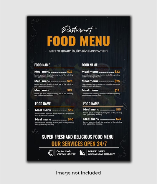 Modelo de design de folheto de cardápio de restaurantes