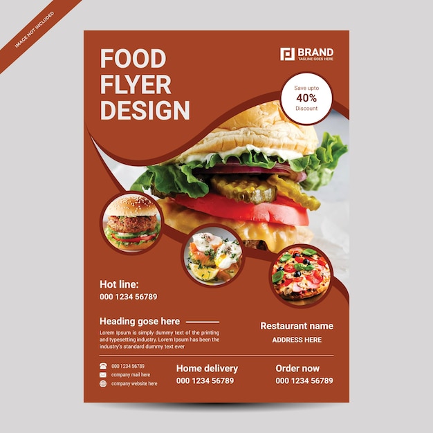 Vetor modelo de design de folheto de comida de restaurante com visual moderno