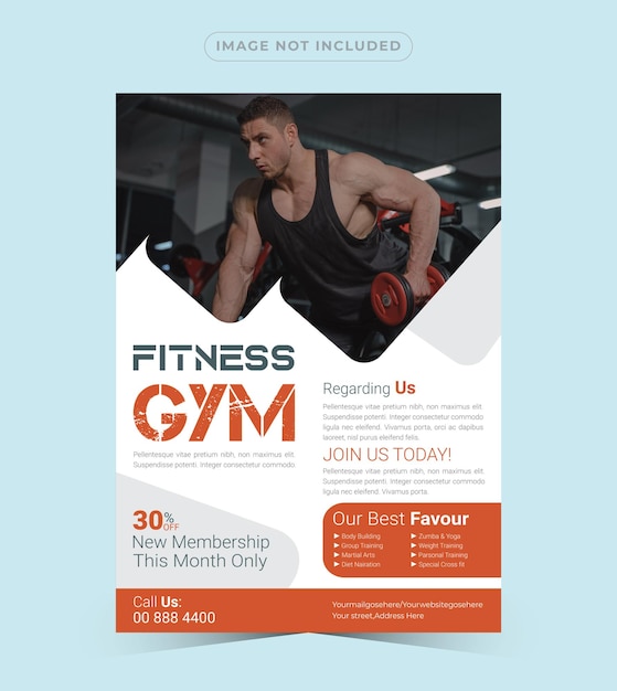 Modelo de Design de Folheto de Fitness um panfleto para uma academia que diz academia de ginástica