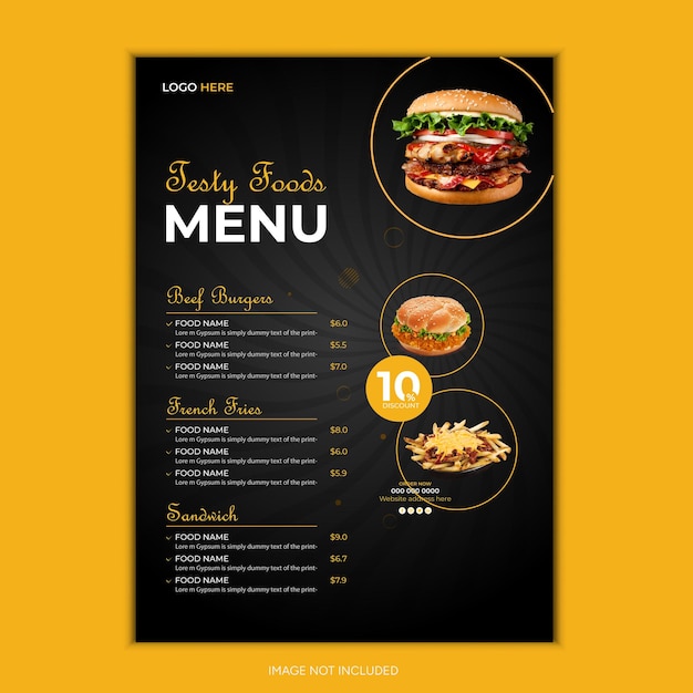 Modelo de design de folheto de menu de alimentos