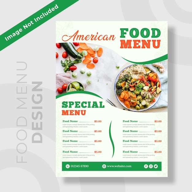 Modelo de design de folheto de menu de comida americana
