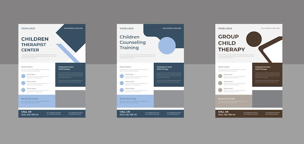 Modelo de design de folheto de terapia infantil folheto de terapia médica Modelo de folheto de cartaz de aconselhamento infantil