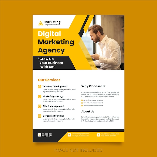 Vetor modelo de design de folheto ou cartaz de agência de marketing digital corporativa