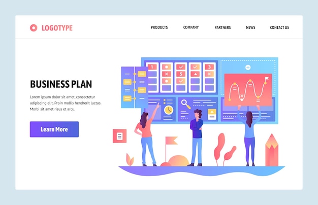 Modelo de design de gradiente de site vetorial Plano de negócios e painel de marketing Conceitos de página de destino para desenvolvimento de site e móvel Ilustração plana moderna