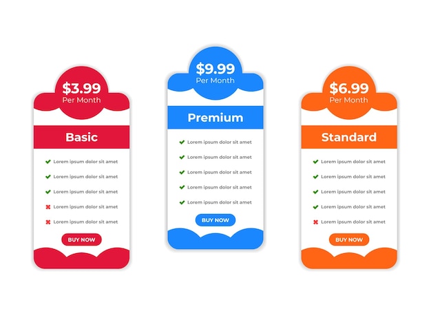 Modelo de design de gráfico infográfico de comparação de tabela de preços da web moderna