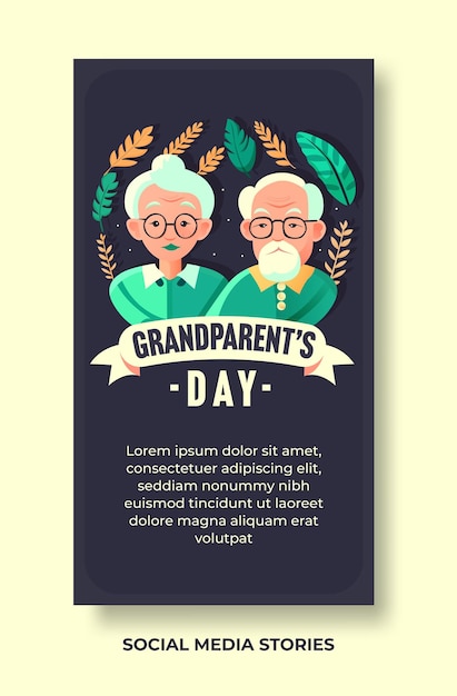 Vetor modelo de design de histórias de mídia social para celebração do dia dos avós