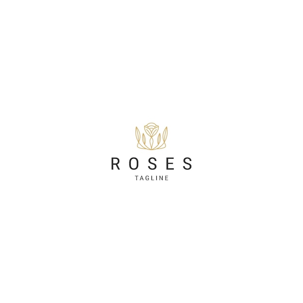 Modelo de design de ícone de logotipo de linha de flores rosas