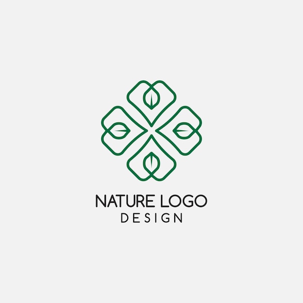 Modelo de design de ícone de logotipo de linha de folha de natureza de luxo vetor plano