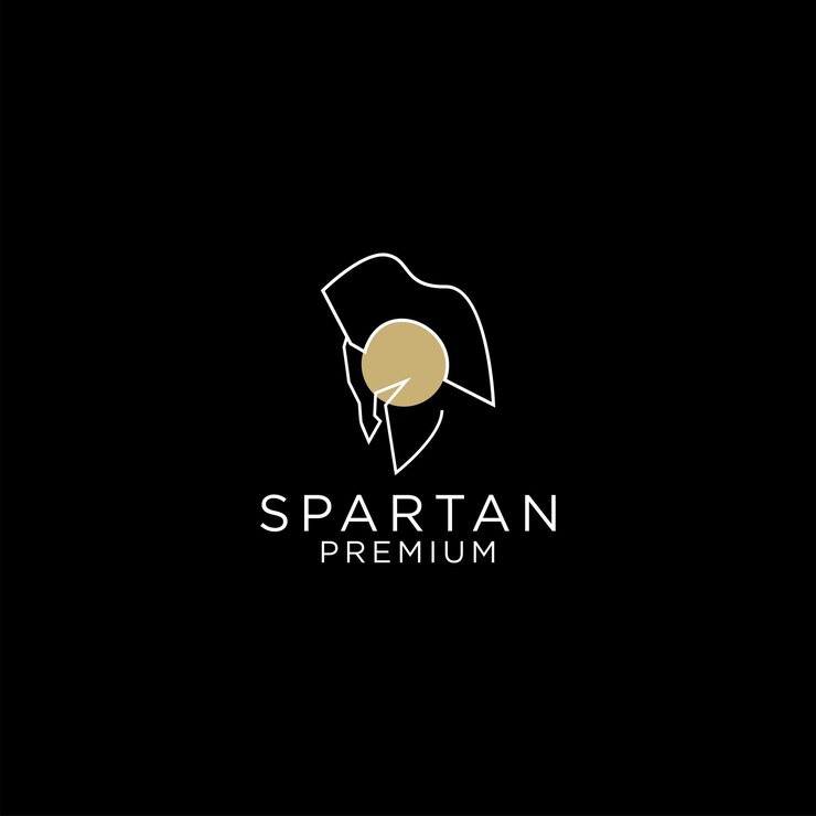 Vetor modelo de design de ícone de logotipo de linha espartana de cabeça vetor plano