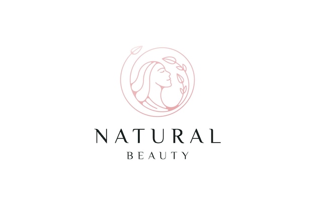 Modelo de design de ícone de logotipo de mulheres de rosto de beleza natural ilustração vetorial plana