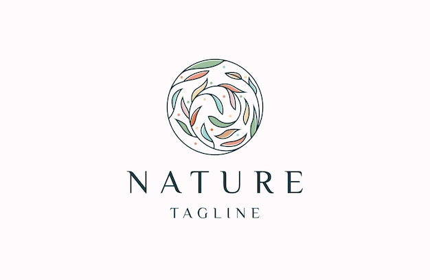 Modelo de design de ícone de logotipo de ornamento de folha floral de natureza luxuosa ilustração vetorial plana