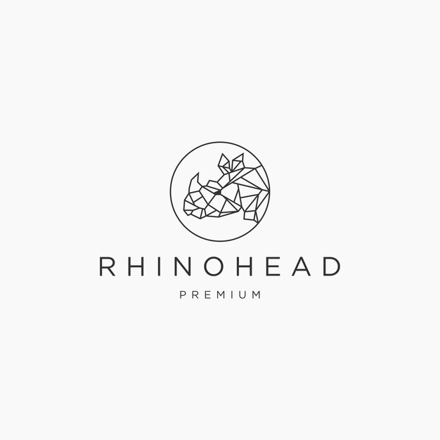 Modelo de design de ícone de logotipo geométrico de cabeça de rinoceronte