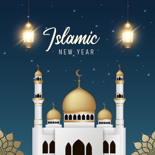 modelo de design de ilustração de banner de mídia social decorativa para o ano novo islâmico