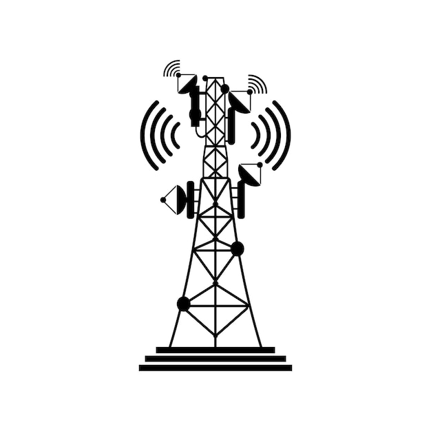 Vetor modelo de design de ilustração vetorial de símbolo de ícone de sinal de satélite de torres transmissoras