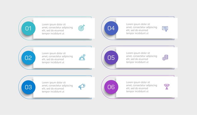 Vetor modelo de design de infografia vetorial de negócios com ícones e 6 opções ou etapas