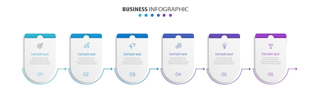 Vetor modelo de design de infografia vetorial de negócios com ícones e 6 opções ou etapas