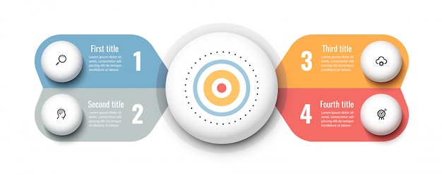 Modelo de design de infográfico circular com ícones e 4 opções ou etapas. conceito de negócios.