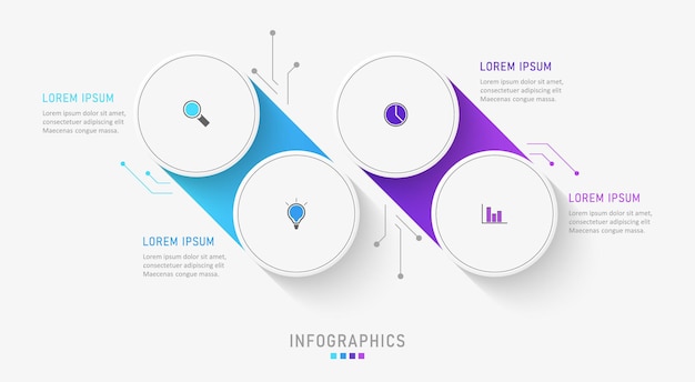 Modelo de design de infográfico com 4 opções ou etapas.