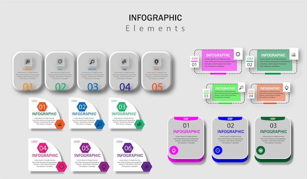 Modelo de design de infográfico com 6 opções ou etapas.