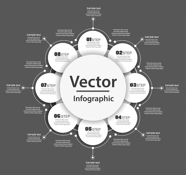 Modelo de design de infográfico com 8 opções, partes, etapas