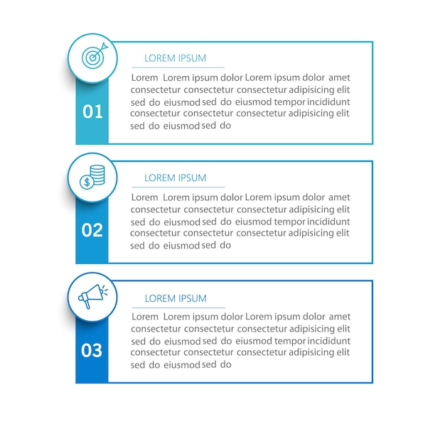 Modelo de design de infográfico com ícones e 3 opções ou etapas