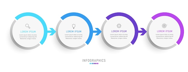 Modelo de design de infográfico com ícones e 4 opções ou etapas.