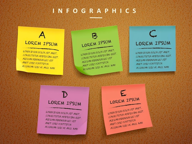 Modelo de design de infográfico de conceito de educação com elemento de notas adesivas